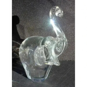 MCM VTG FM Konstglas Ronneby Sweden Glass Elephant Figurine Paperweight Trunk Up